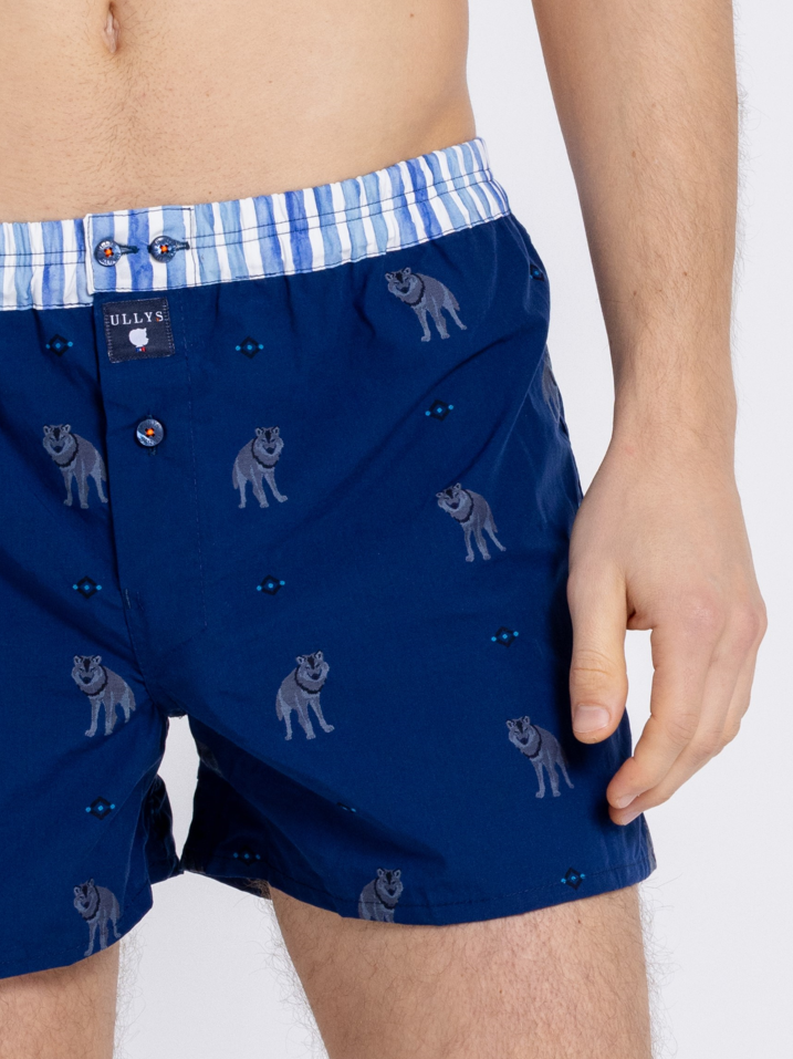 LE LOUP CALECON BRODE HOMME EN COTON BLEU GRIS ET BLANC Chaussettes et compagnie