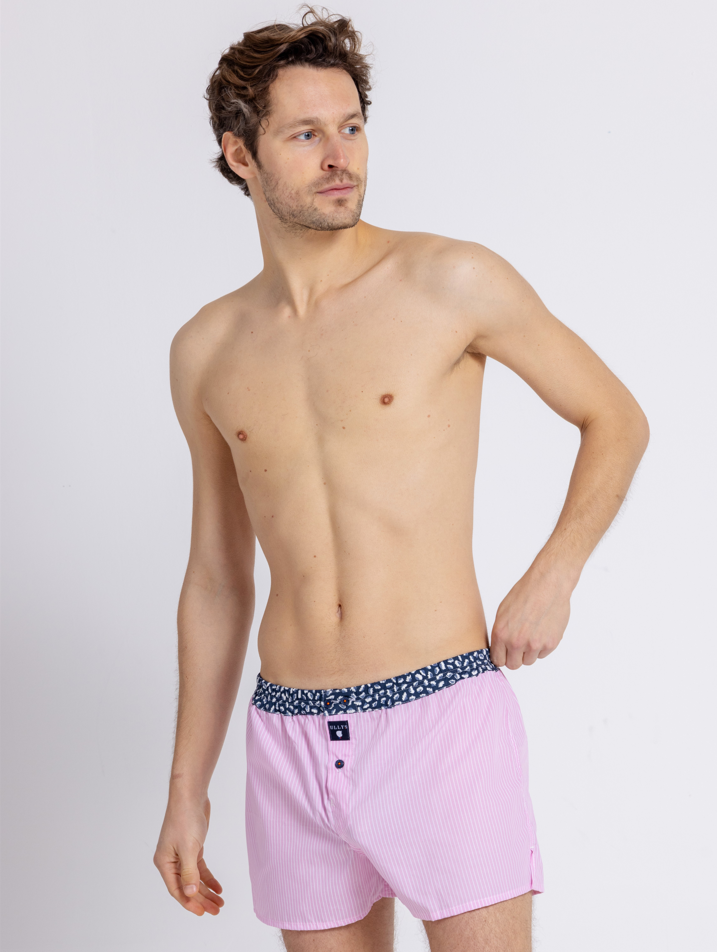 LE RAFRAICHISSANT CALECON ROSE HOMME EN COTON A FINES RAYURES BLANCH Chaussettes et compagnie