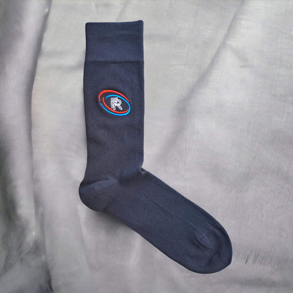 BRODERIE - LE BALLON DE RUGBY - CHAUSSETTES BLEU NUIT AVEC BRODERIE TRICOLORE