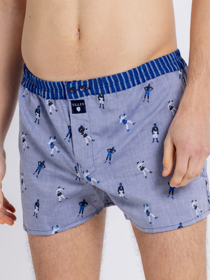Le Boxeur - Caleçon Brodé Homme En Coton Bleu, Blanc, Marine, Praliné