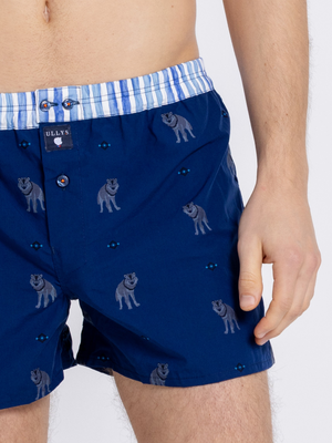 Le Loup - Caleçon Brodé Homme En Coton - Bleu, Gris Et Blanc