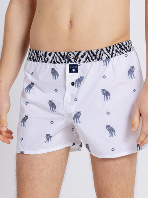 Le Loup Ii - Caleçon Brodé Homme En Coton - Blanc, Gris, Noir, Bleu