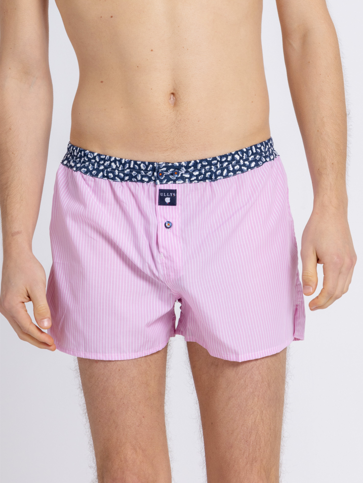 Le Rafraîchissant - Caleçon Rose Homme En Coton À Fines Rayures Blanches