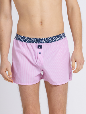 Le Rafraîchissant - Caleçon Rose Homme En Coton À Fines Rayures Blanches
