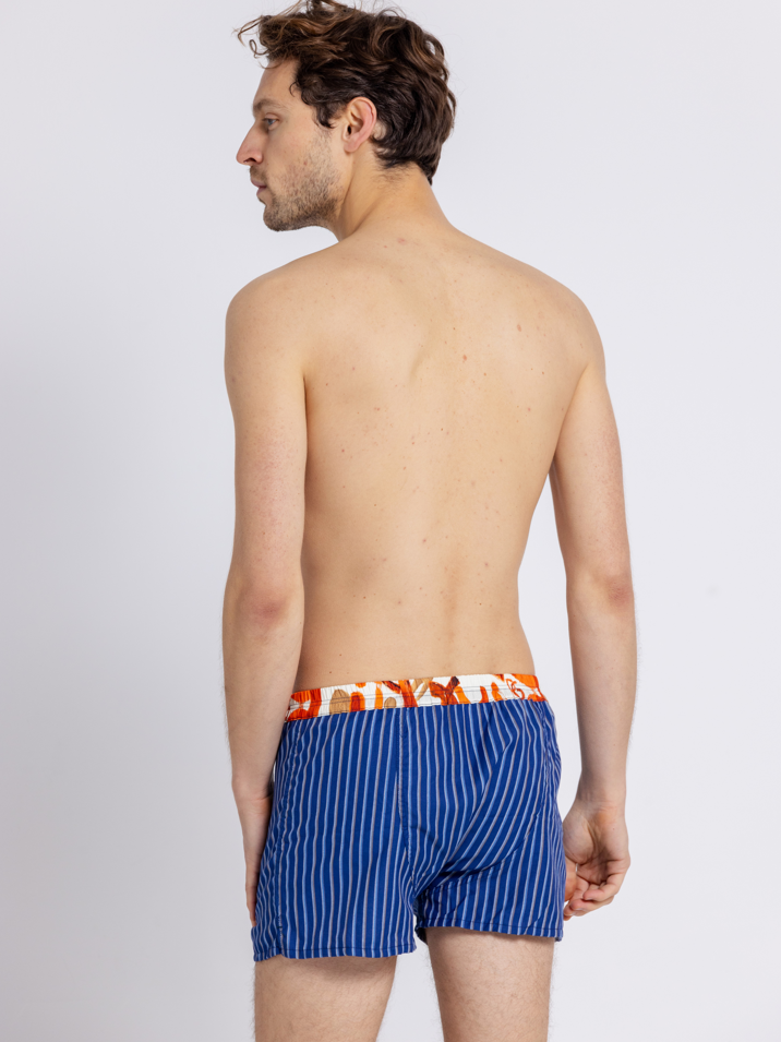 Le Rayé Ii - Caleçon Homme En Coton À Rayures - Bleu, Orange, Blanc, Beige