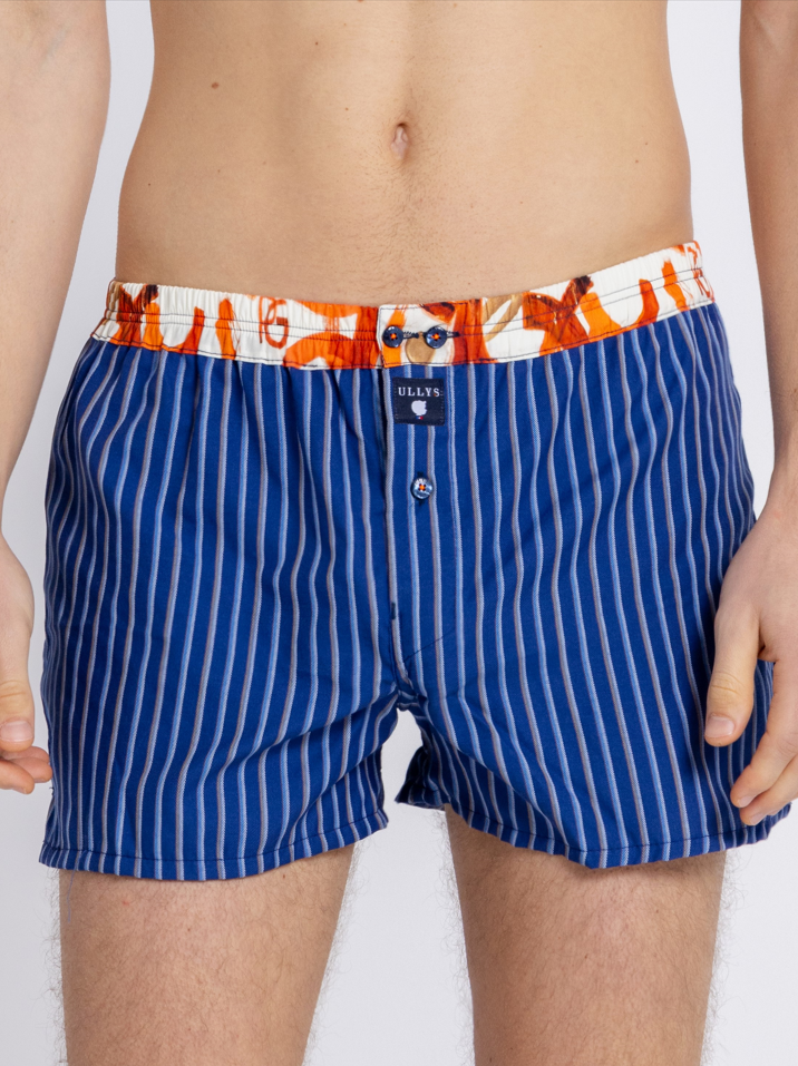 Le Rayé Ii - Caleçon Homme En Coton À Rayures - Bleu, Orange, Blanc, Beige