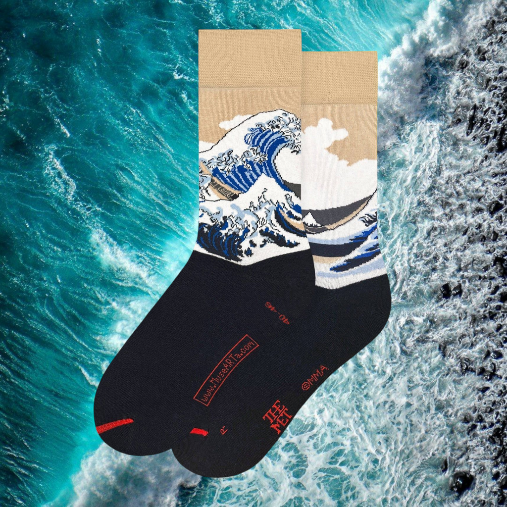 Katsushika Hokusai - Chaussettes La Grande Vague Au Large De Kanagawa (Beige)