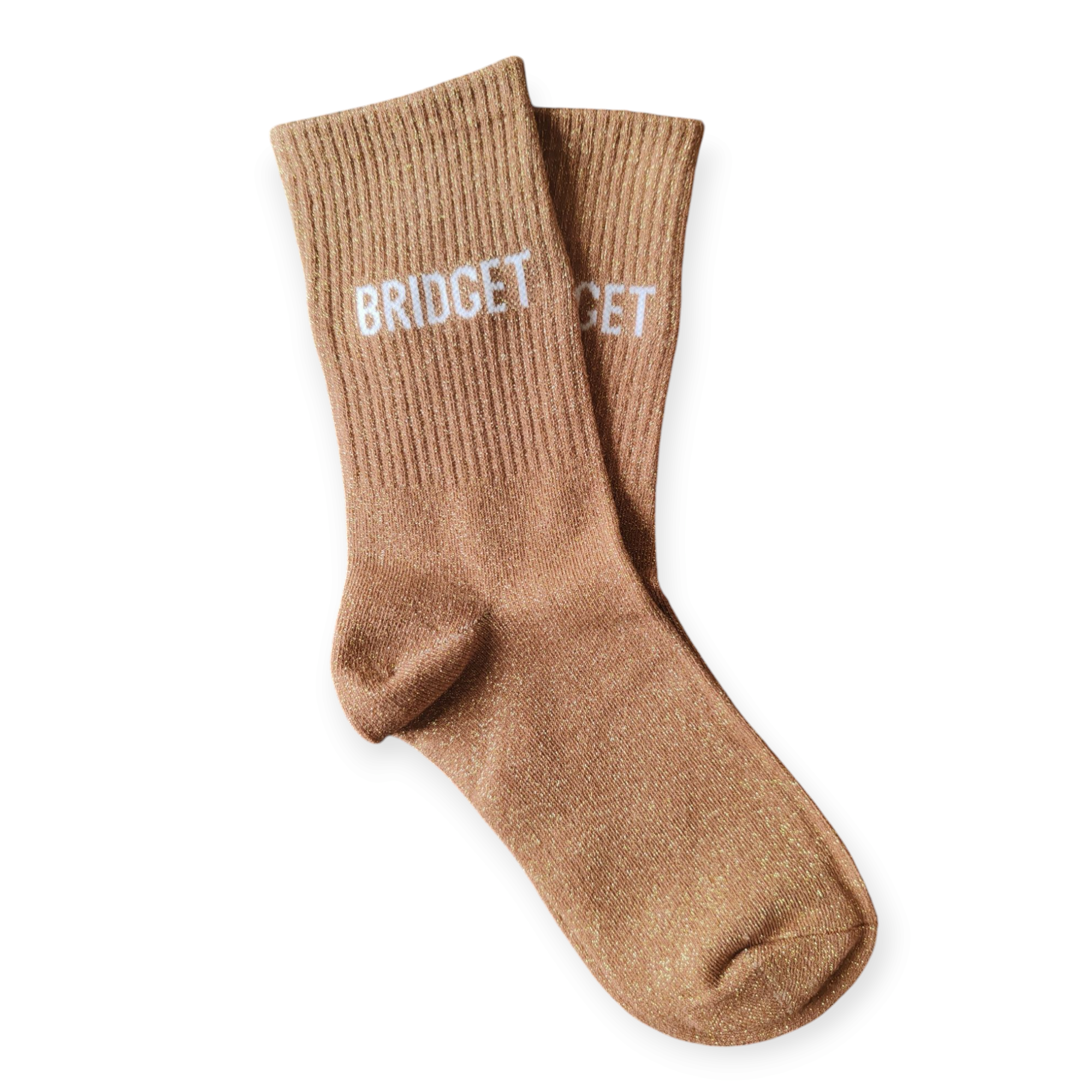 Chaussettes Message marron praliné à paillettes