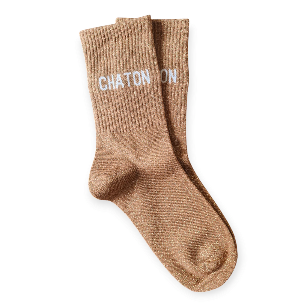 Chaussettes Message marron praliné à paillettes