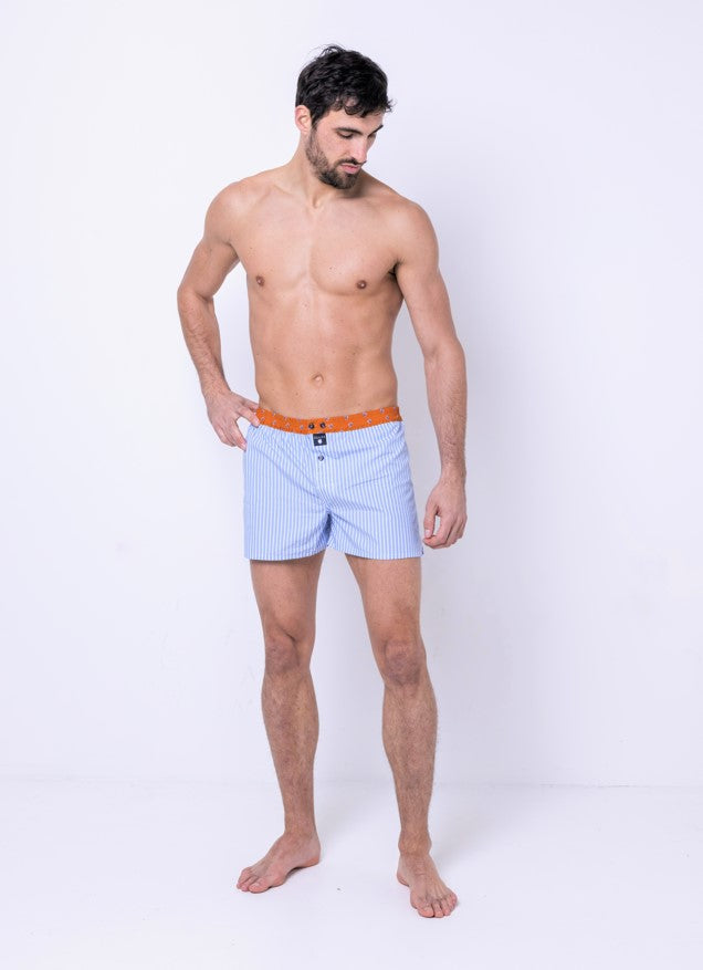 L'éclosion - Caleçon En Coton Bleu, Blanc, Orange