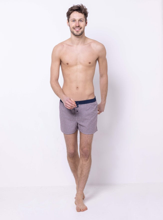 L'illusion - Caleçon Homme En Coton - Bleu, Blanc Et Bordeaux