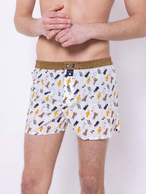 Le Collector - Caleçon En Coton Blanc, Camel, Noir, Marron, Jaune Et Vert