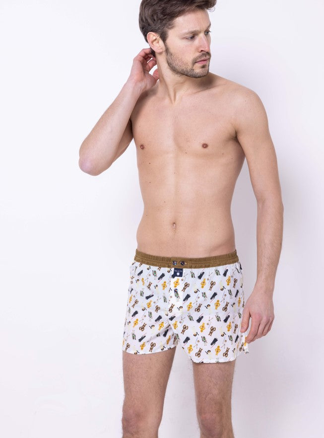 Le Collector - Caleçon En Coton Blanc, Camel, Noir, Marron, Jaune Et Vert