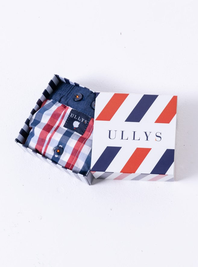 Le Frenchie - Caleçon En Coton Bleu, Blanc Et Rouge À Carreaux