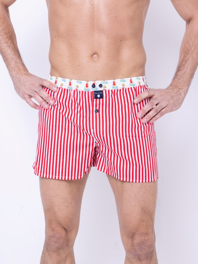 Le Grand Bain - Caleçon En Coton Rouge, Blanc, Turquoise
