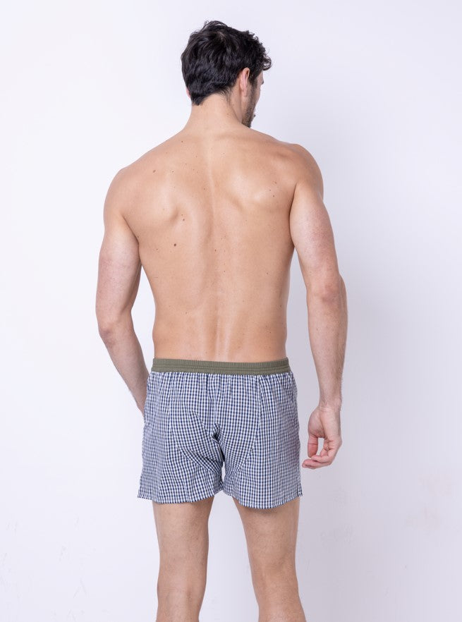 LE PETIT VICHY II - CALEÇON EN COTON BLEU, BLANC ET VERT OLIVE