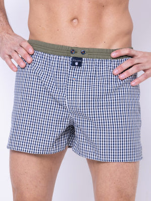 LE PETIT VICHY II - CALEÇON EN COTON BLEU, BLANC ET VERT OLIVE