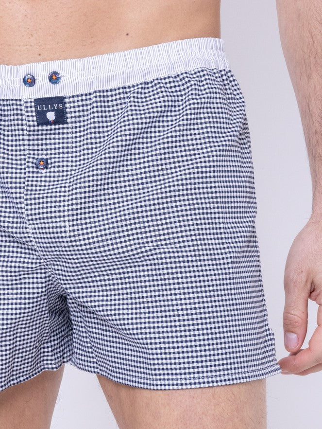 Le Petit Vichy - Caleçon En Coton Marine Et Blanc